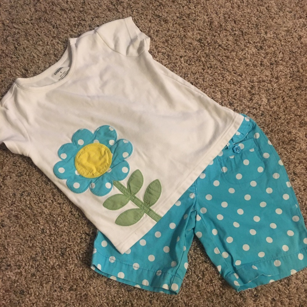 Gymboree Blue Polka Dot Daisy Outfit